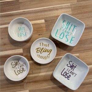 White Ceramic Ring Dish with Fun Text (Jewelry Holder)